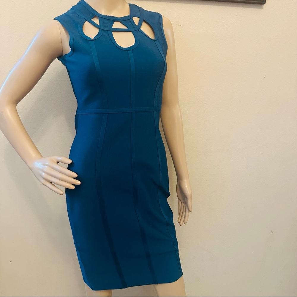 Elegant Teal Cutout Mini Dress Scuba Bodycon